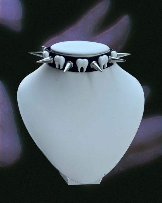 spiked teeth studded pu choker