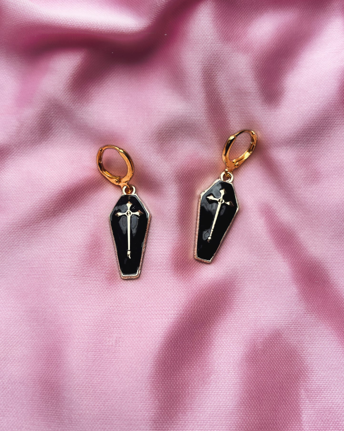 crossed coffin earrings