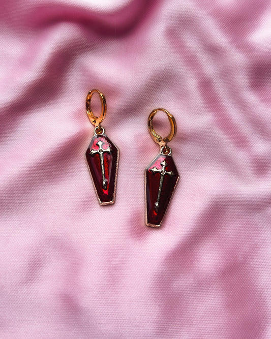 crossed coffin earrings