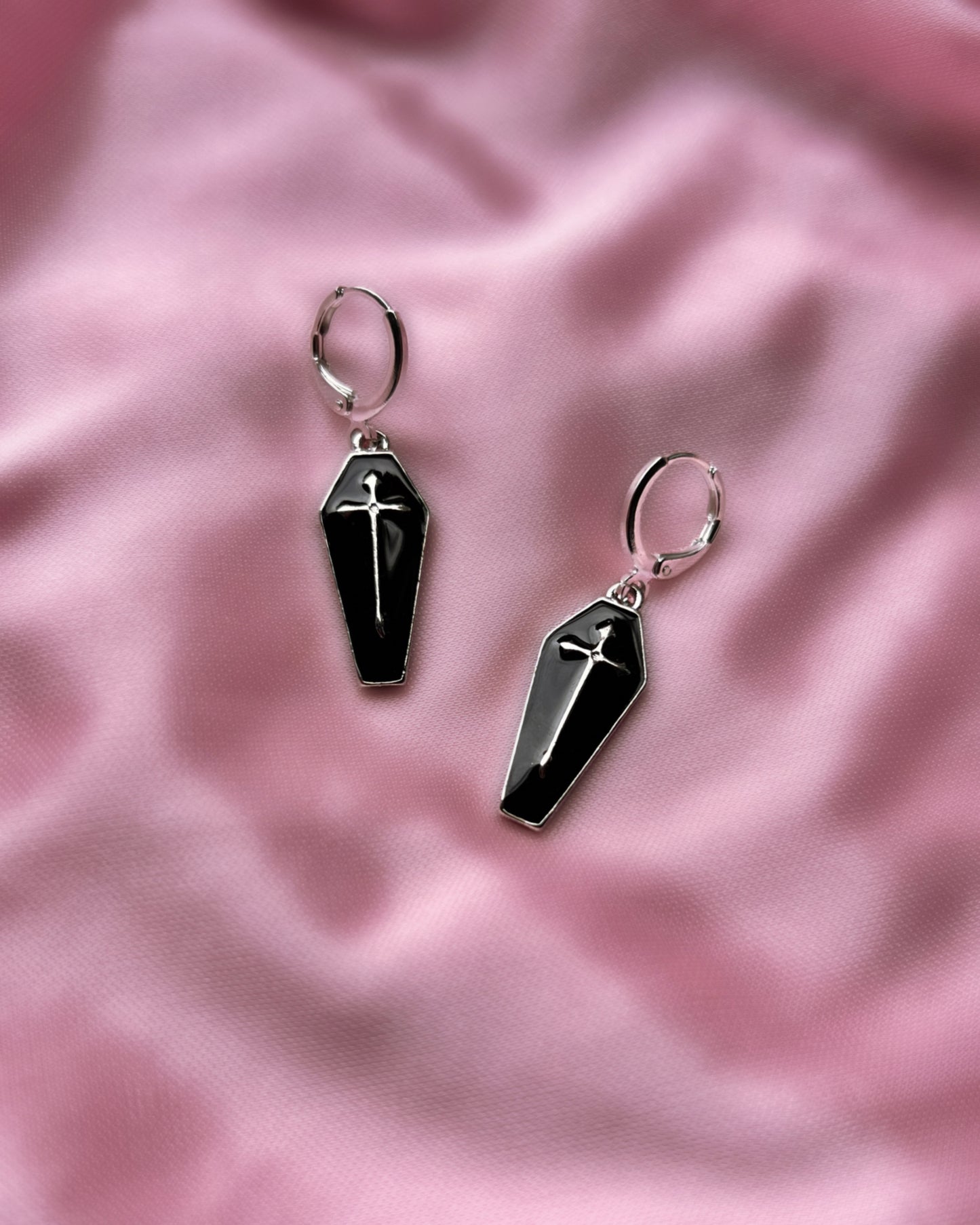 crossed coffin earrings